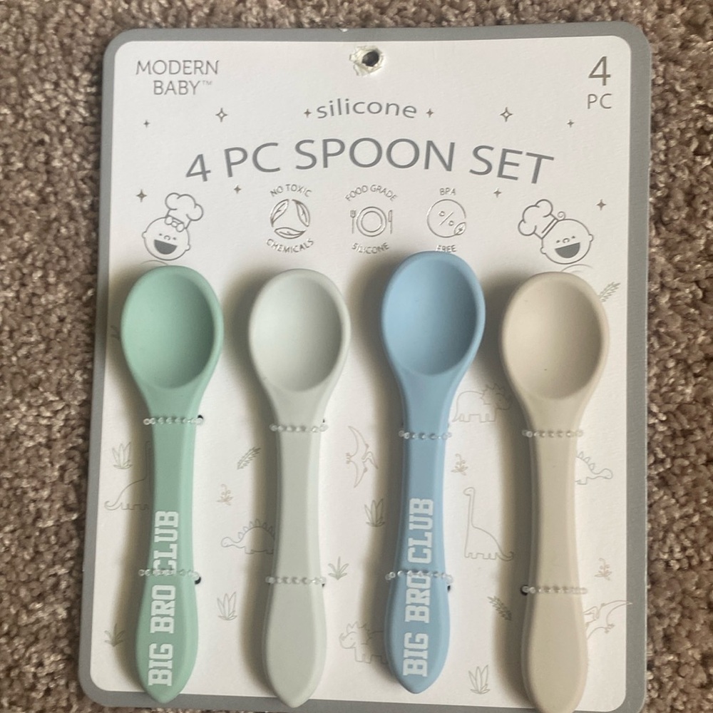 Modern Baby Silicone 4 Piece Spoon Set “Big Bro Club”
